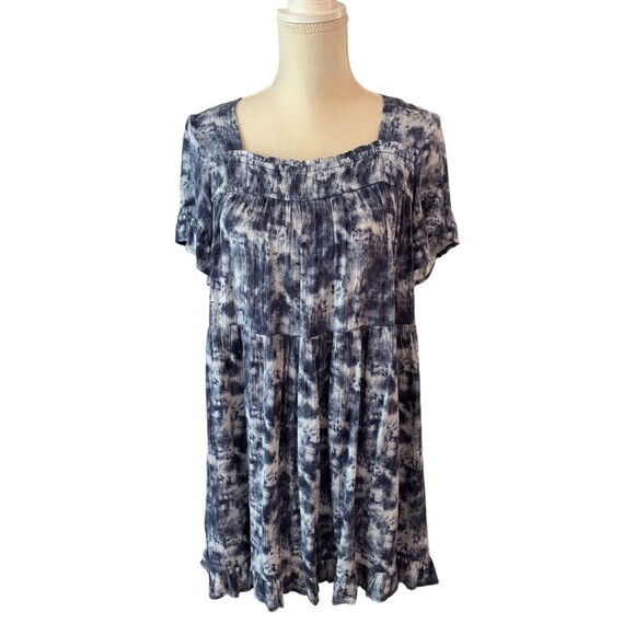 Hudson Gray Short Sleeve Drop Waist Tiered Dress Ruffle Hem Blue Tie Dye Small - Picture 1 of 16